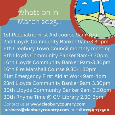 Whats on at Cleobury Country in March 2023